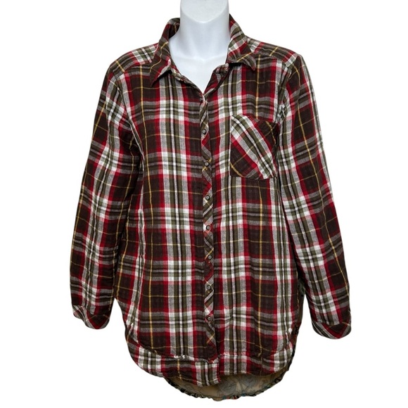 Aratta Silent Journey flannel velvet burnout shirt size medium artsy plaid sheer - Picture 2 of 10